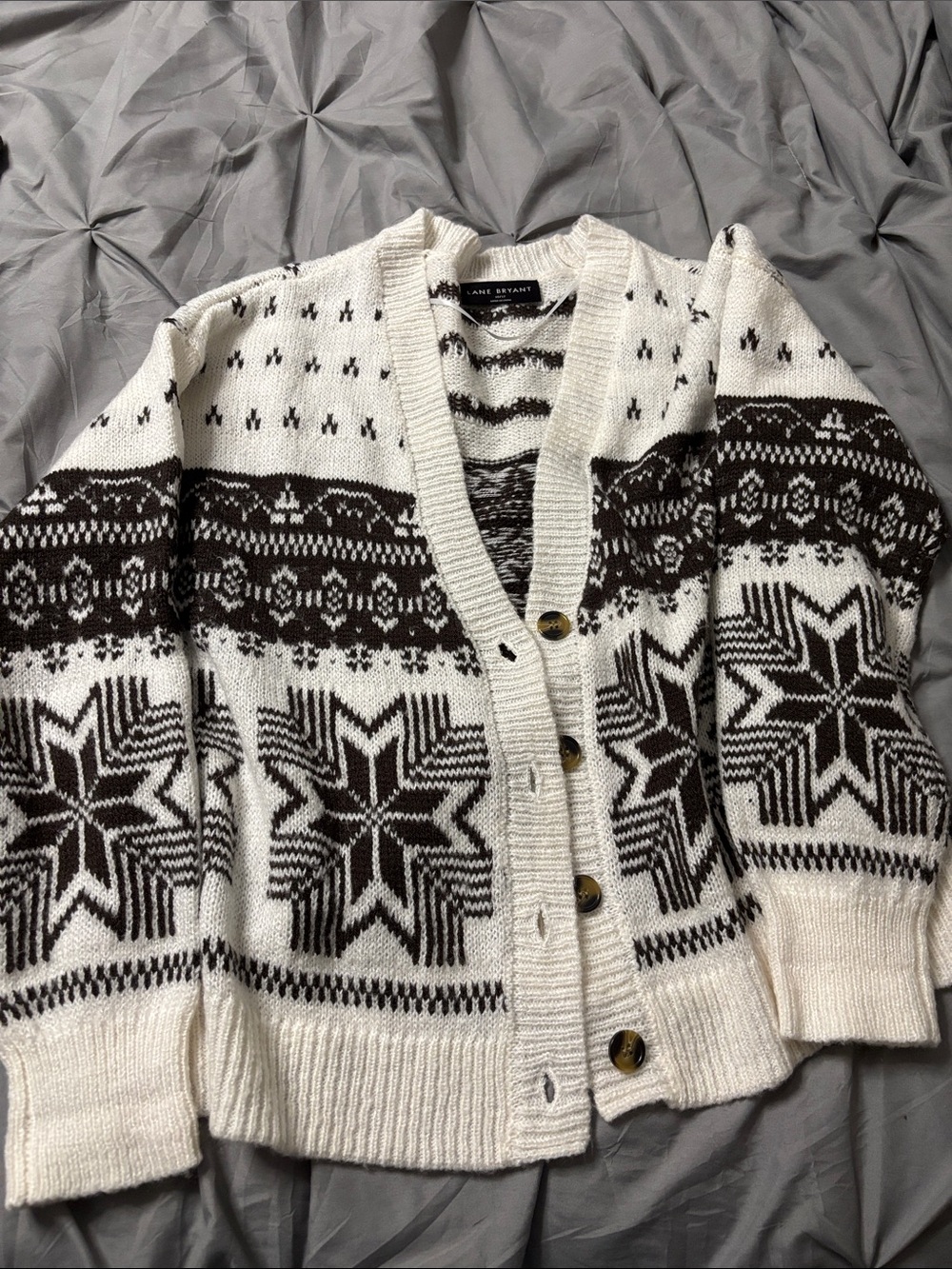Lane Bryant Ivory & Black Nordic Snowflake Cardigan